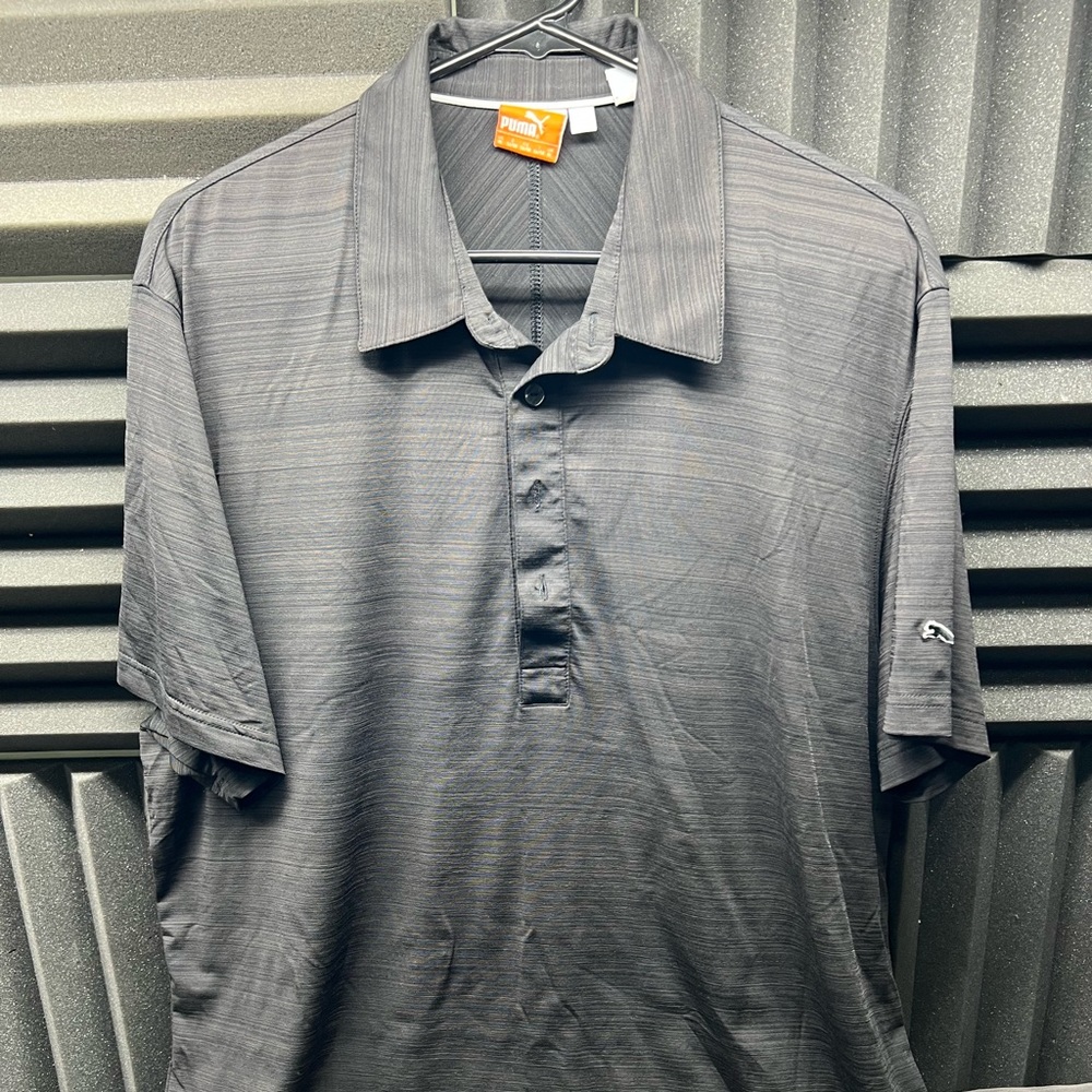 Puma Golf Polo Shirt XL Dry Cell Black / Gray Stripe
